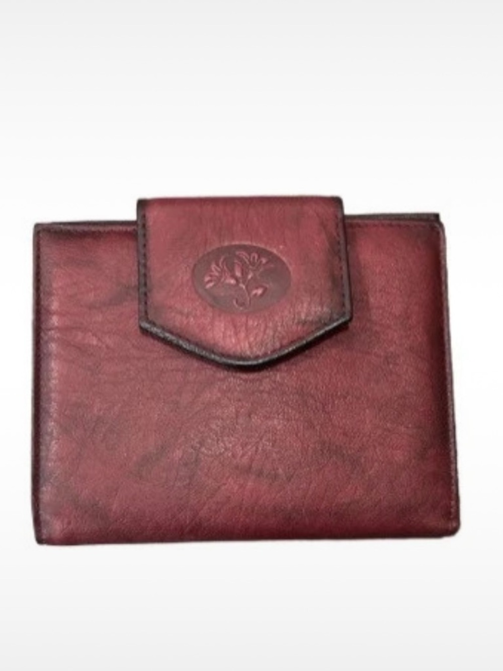 Buxton Burgundy Leather Wallet Top grain cowhide exterior